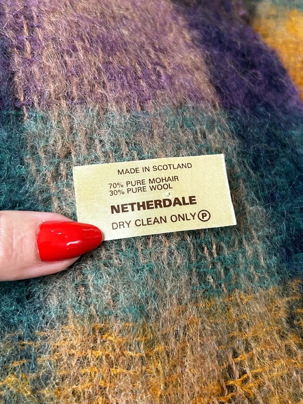 Netherdale Scotland Mohair Wool Plaid Blanket Wrap Shawl 64x18